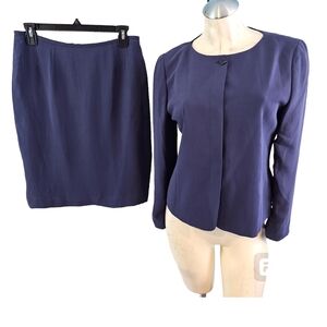 Kasper Size 8P Purple Silk Skirt Blazer Set 2 Piece Office Professional Business